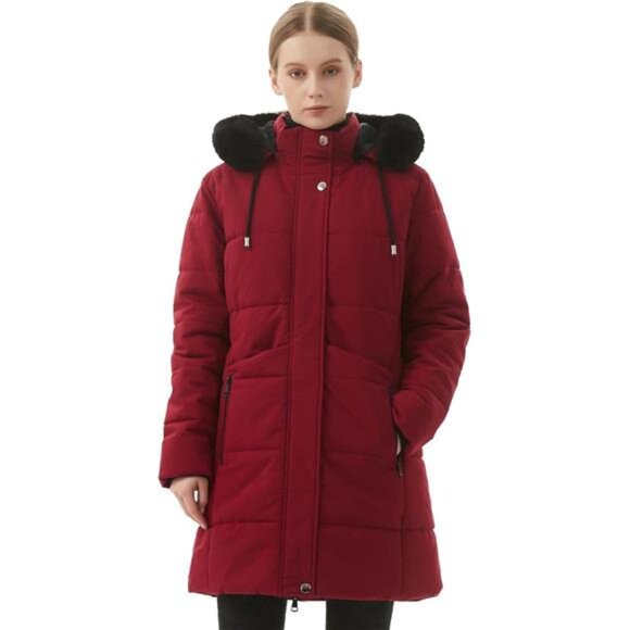 Women's Winter Puffer Coat Jacket Waterproof Red - Picture 3 of 6
